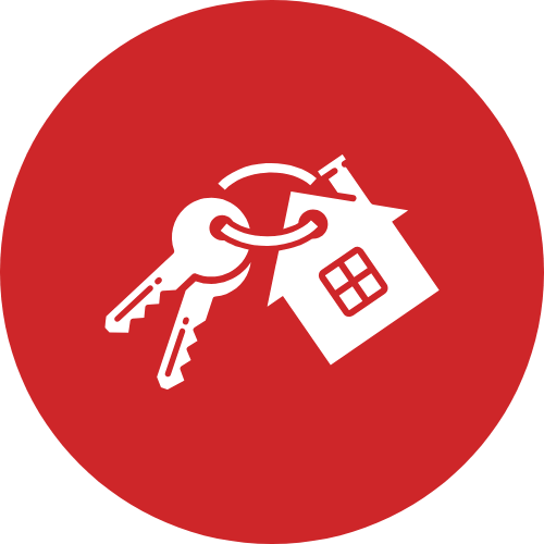 First-time home buyer icon with a house and key.